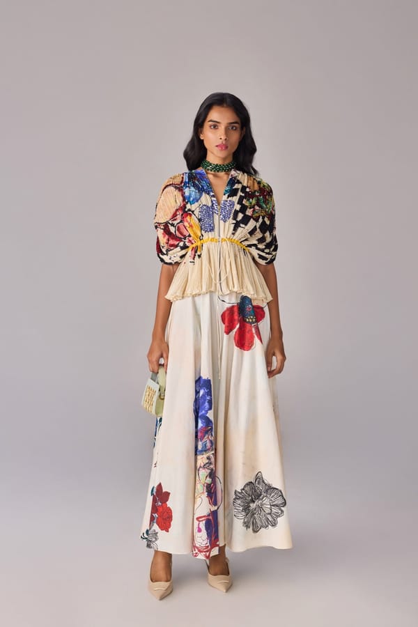 Ivory Multicolor Printed Blouse and Maxi Skirt Co-ord Set — Saaksha and Kinni
