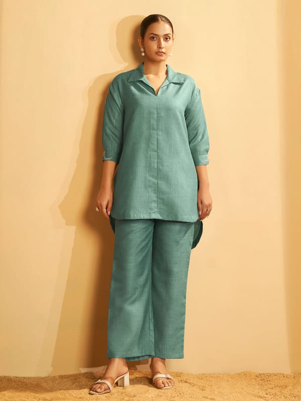 Sage Green Cotton-Linen Kurta Set — Truly SMA