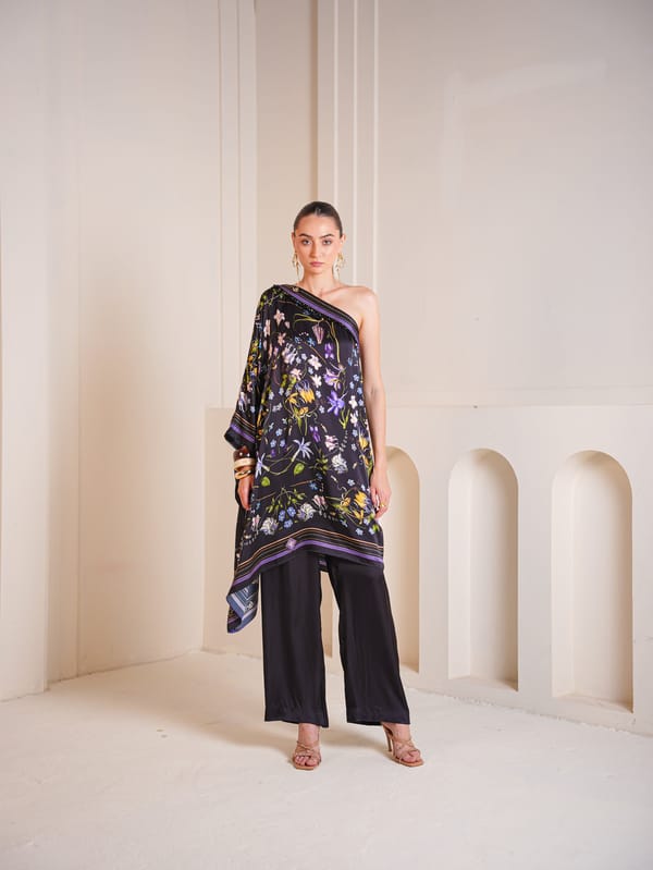 Jeliah One Shoulder Short Kaftan With Pants — Sakshi G Chawla