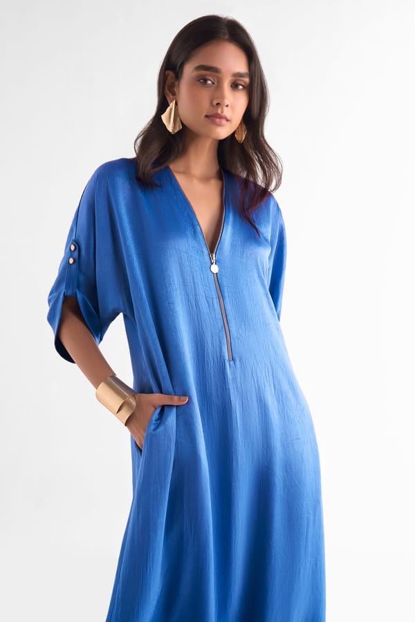Zip Neck Satin Maxi — Dash and Dot