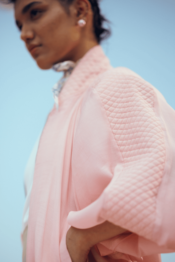 Blush Pink Sheer Bomber Jacket with Quilted Detail — Unrush