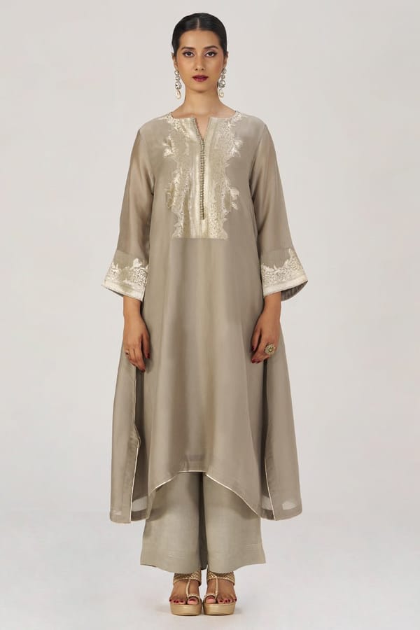 Greige Silk Festive Co-ord Set — Ganga Fashions Pvt Ltd