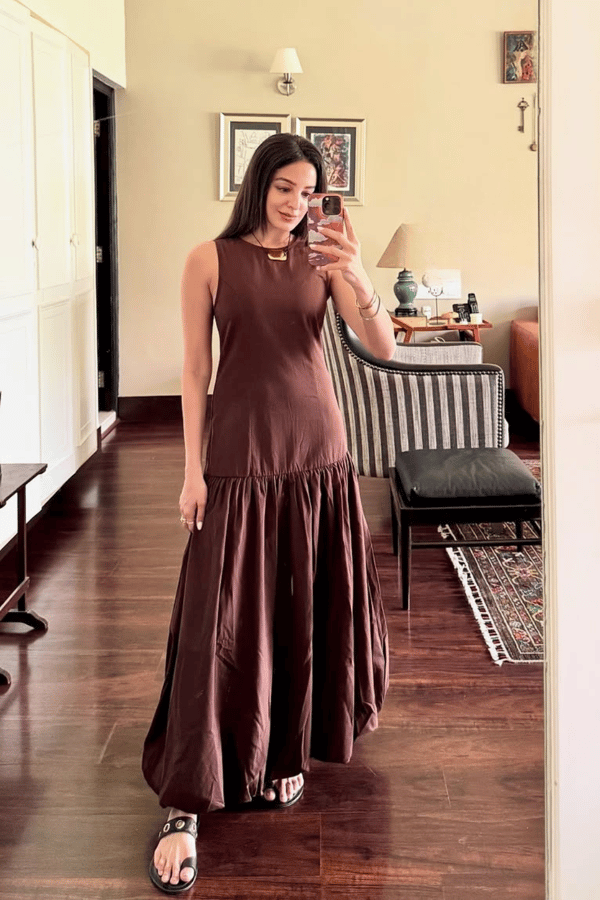 Brown Sleeveless Tiered Midi Dress — SISTER JANE