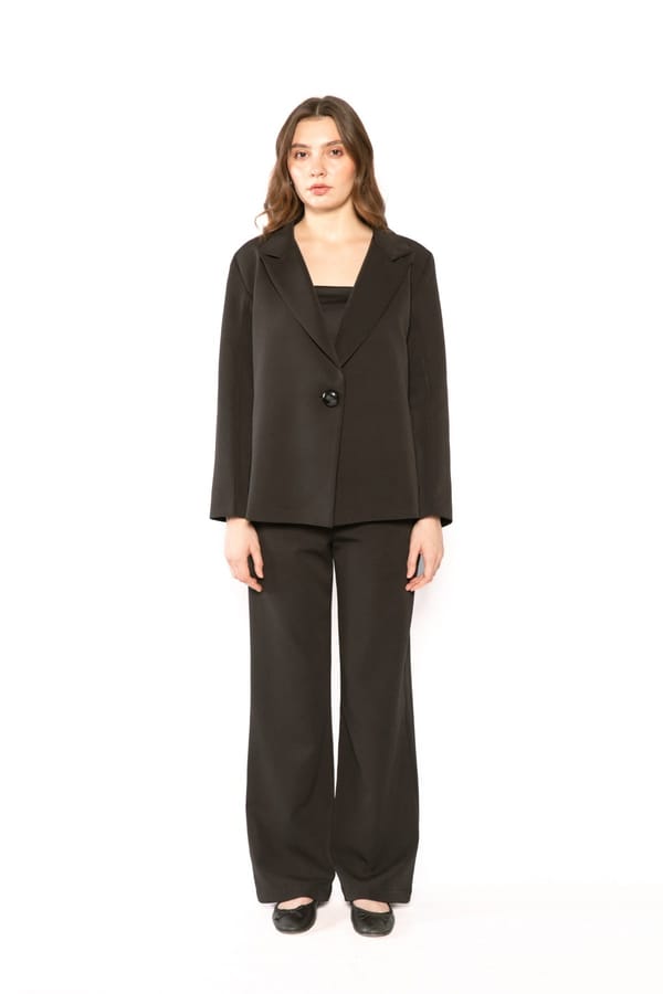 Black Boxy One-Button Tailored Blazer — Contemponari