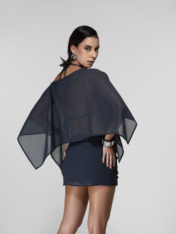 Grey Sheer Asymmetric Draped Cape — The Clothing Factory