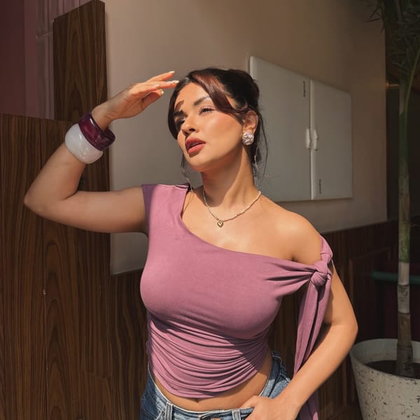 Mauve One-Shoulder Ruched Knit Top with Knot-Tie Detail — Lea Clothing