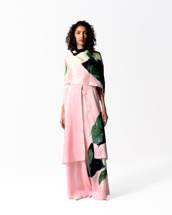 Pink Abstract Printed A-Line V-Neck Kurta — Ofrida