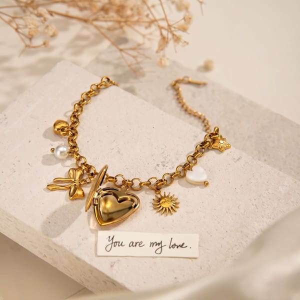 Chunky Keepsake Photo Locket Charm Bracelet, Maia — Inaya Accessories