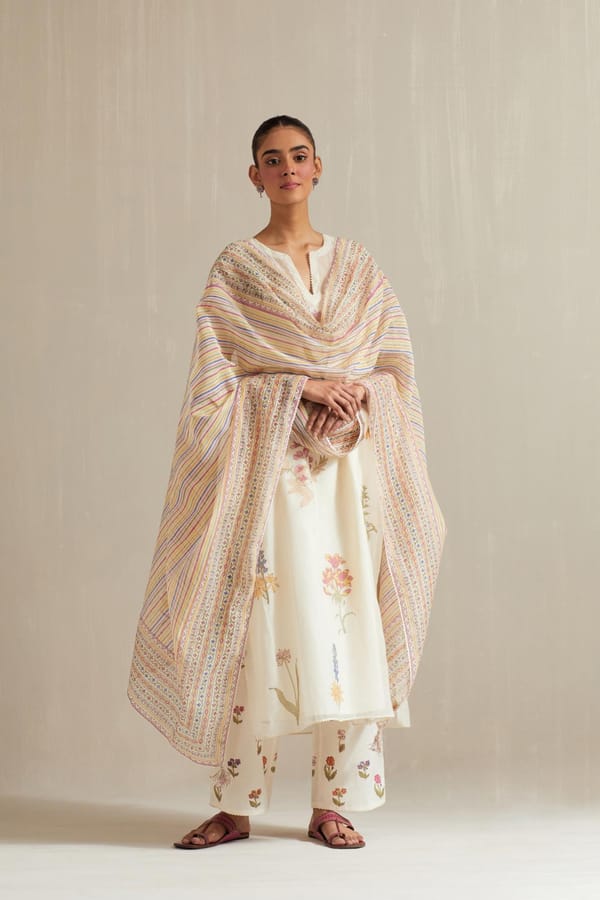 Off White Cotton Chanderi Kurta Set — Upavita