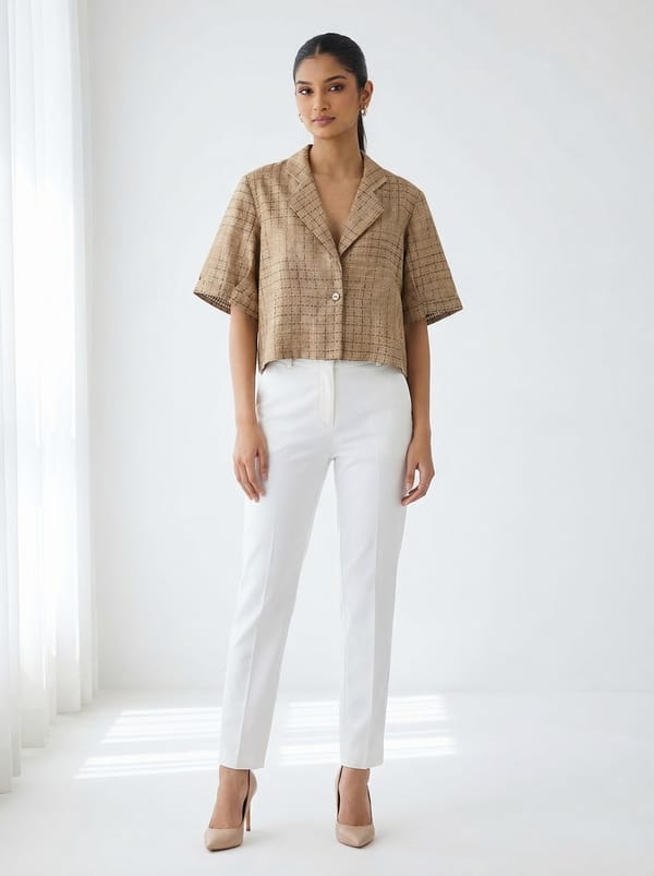 Beige Cropped Jacket — Subtle Shuttle Studio