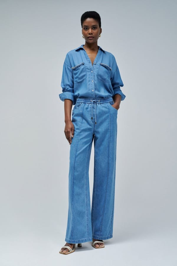 Light Wash Wide-Leg Drawstring Waist Denim Jeans — SALSA JEANS