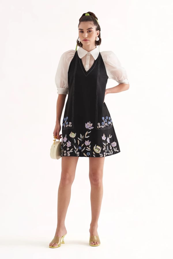 Black and White A-Line Mini Dress with Organza Sleeves — Our Love