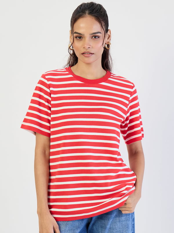 Red Striped Knit T-Shirt — Femmella
