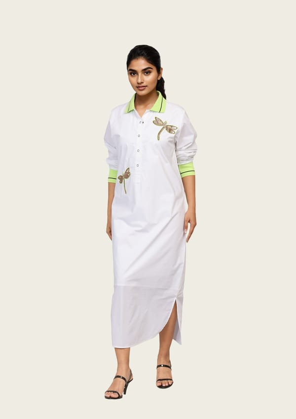 White Cotton Maxi Dress with Embroidery — Richa Goenka