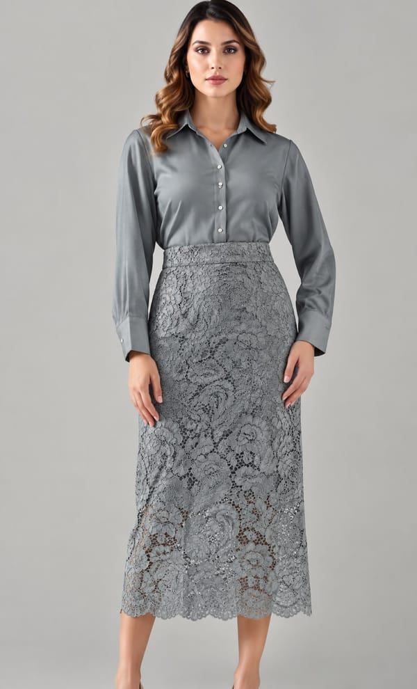 Blue Grey Lace Skirt And Shirt Set — ANYSA