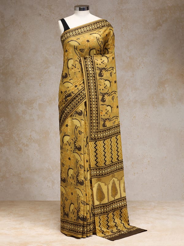 Mustard Yellow Handblock Printed Floral Vine — BINKS