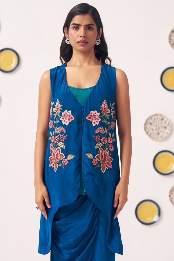 Teal Embroidered Top with Spaghetti — Western Era
