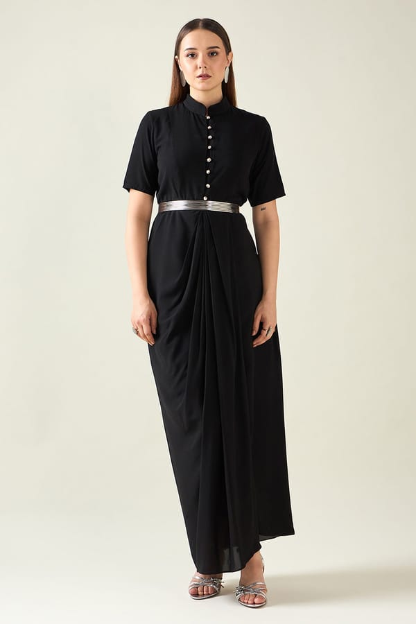 Black Alloy Drape Dress — Aakaar