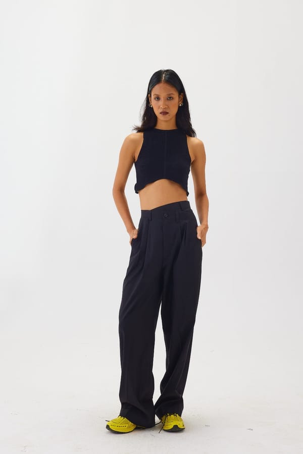Black High-Waist Wide-Leg Pleated Trousers — Shop Staple