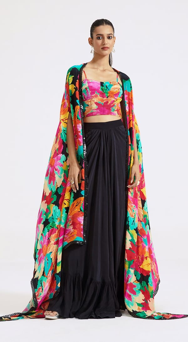 Multicoloured Skirt Set With Cape — Basanti Kapde aur Koffee