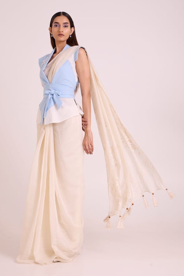 Zarya - Wrapped Vest & Embroidered Saree — Madder Much