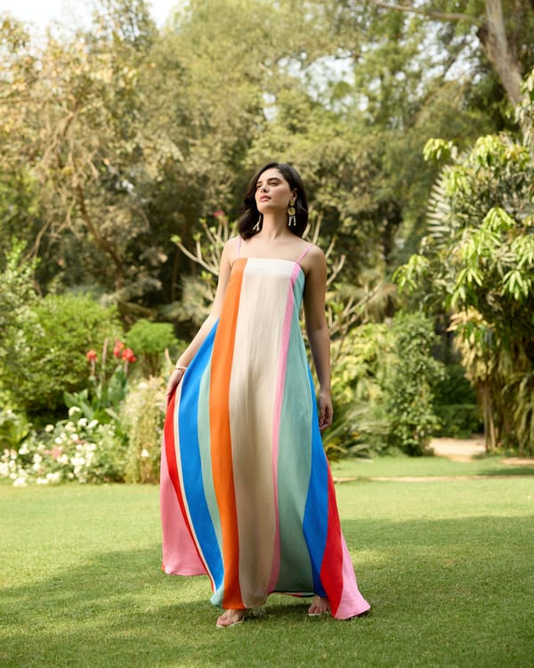 Multicolor Colorblocked Slip Maxi Dress — House of Soi