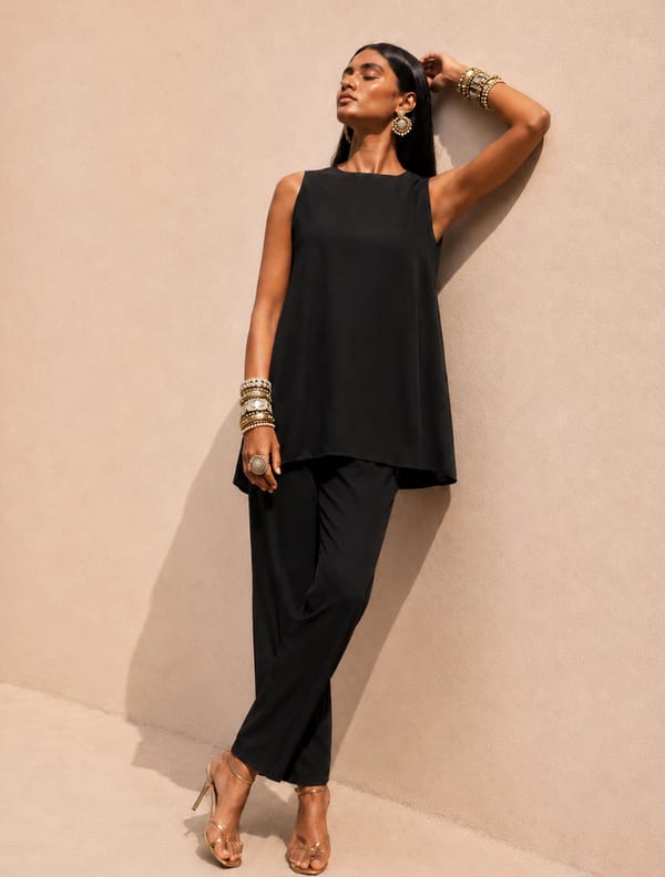Black Solid Viscose Sleeveless Co-ord Set — Truebrowns