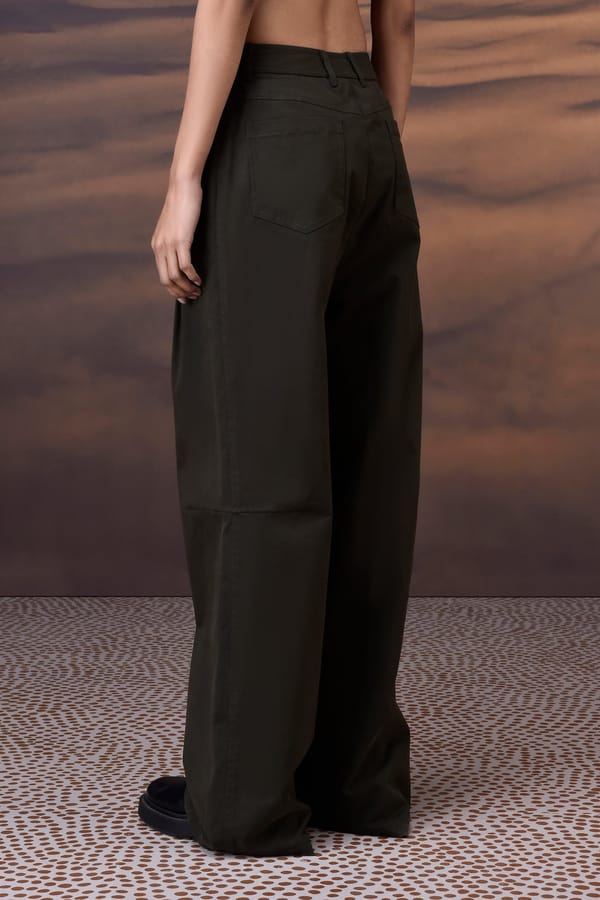 Military Green Cotton Twill Wide-Leg Trousers — Genes Lecoanet Hemant
