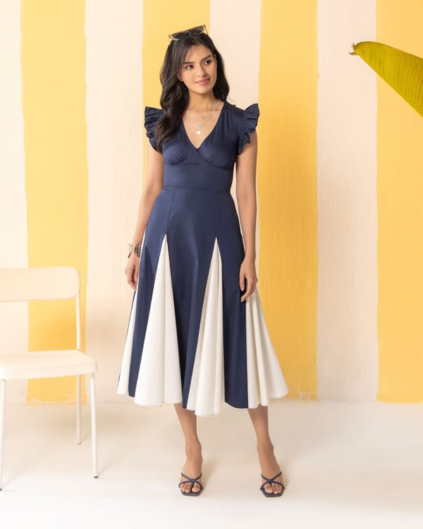 Navy & White Midi Dress — ZAZU