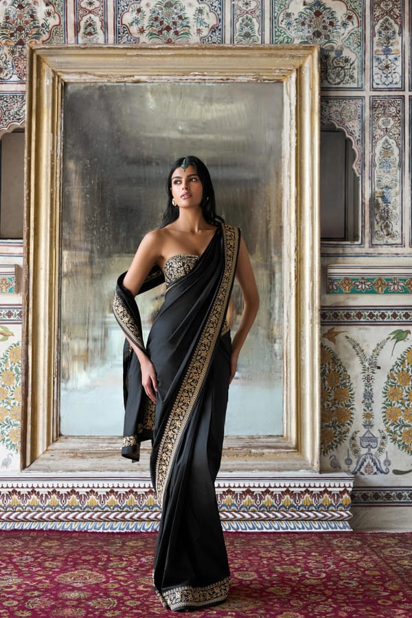 Metallic Thread Embroidered Sari Drape Skirt — Dash and Dot