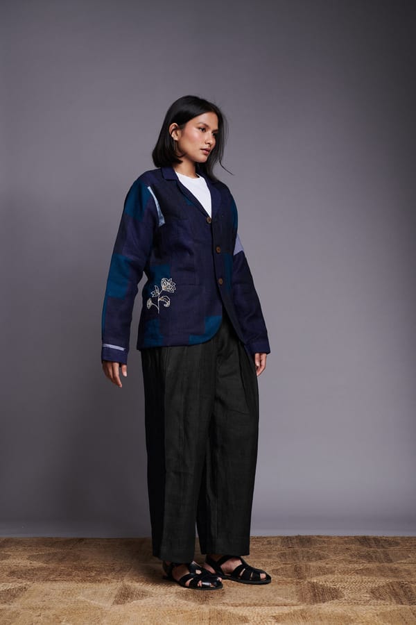 Black Linen Wide-Leg Pleated Trousers — Saphed