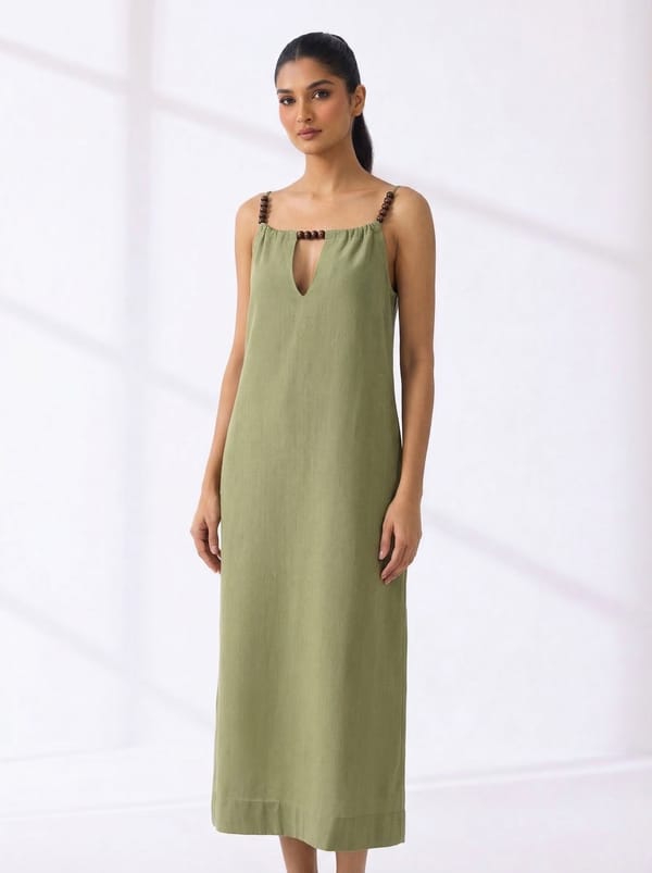 Sage Green Strap Midi Slip Dress with Keyhole Detail — EFIL