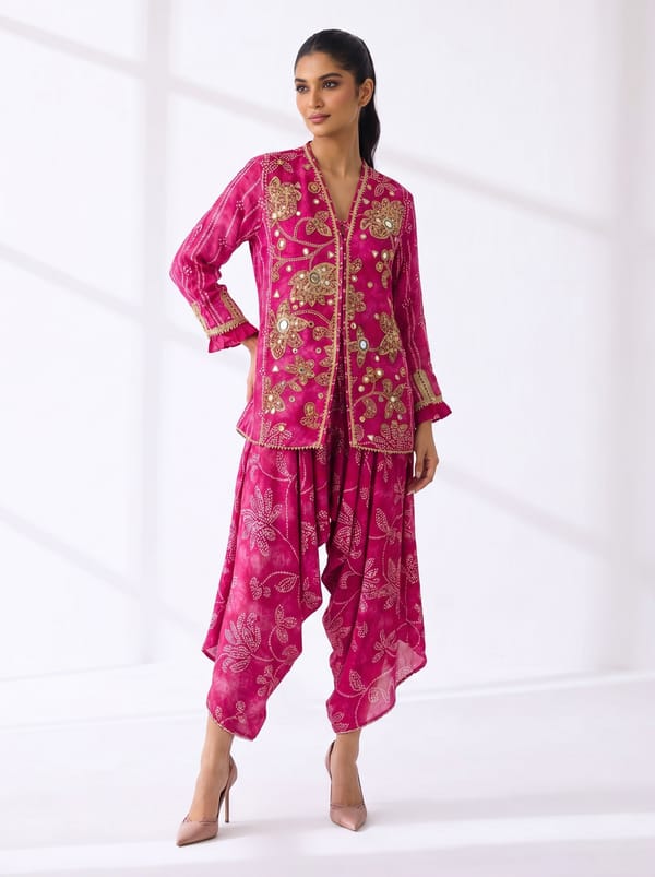 Pink Embroidered Top and Dhoti Pants Co-ord Set — BUMBLEBEE