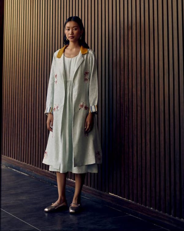 Sage Green Floral Embroidered Hemp Jacket — EWOKE STUDIO