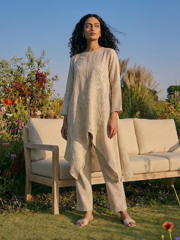 Sandalwood Embroidered Tunic and Check Pants Co-ord Set — HOUSE OF FETT