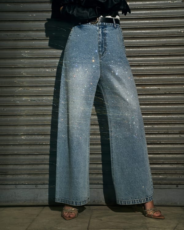 Blue Crystal Embellished Wide-Leg Jeans — The clothing factory