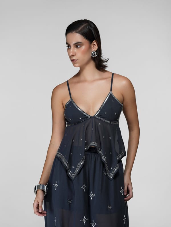 Grey Silver Embroidered Handkerchief Top — The Clothing Factory