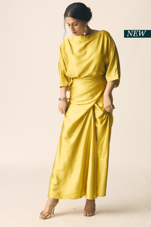 Yellow Satin Oversized Top and Wrap Maxi Skirt Co-ord Set — Unrush