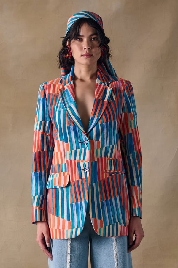 Multicolor Stripe Print Tailored Single-Breasted Blazer — Pocketful Of Cherrie