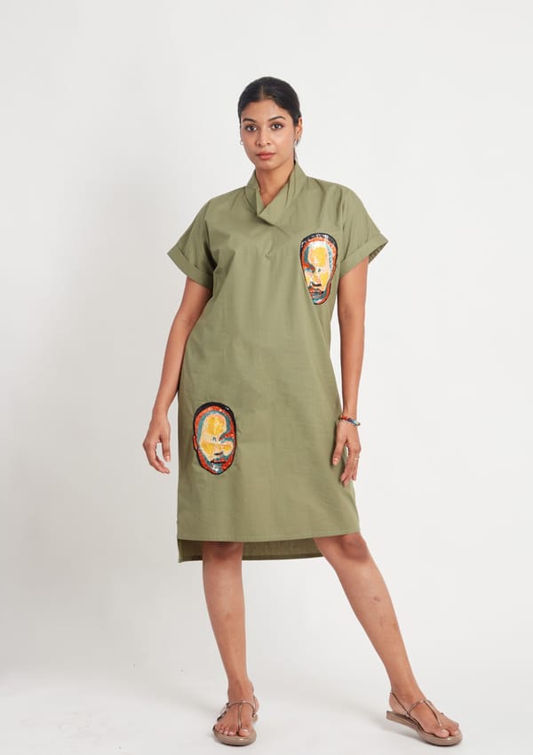 Olive One Piece Turtle Neck Dress — Richa Goenka