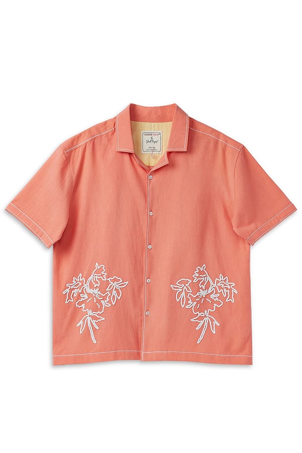 Tangerine Boxy Cotton Shirt with White Embroidery — Madder Much