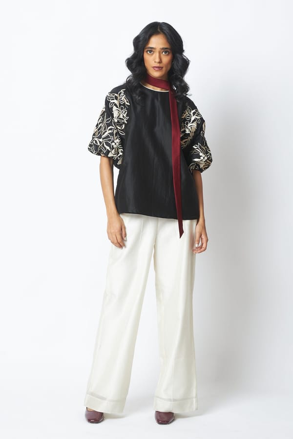 Black Top and Ivory Wide-Leg Pants Co-ord Set — Madder Much