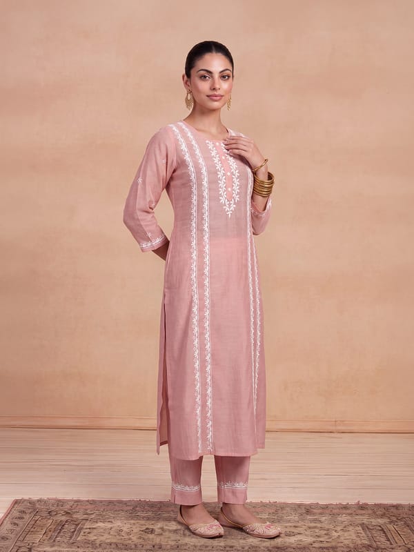 Chikankari Solid Women'S Kurta Set - Light Pink — House Of Chikankari