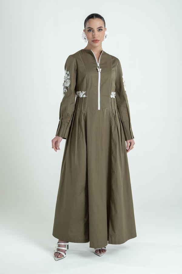 Mushroom Cotton Twill Fit and Flare Maxi Dress — Our Love