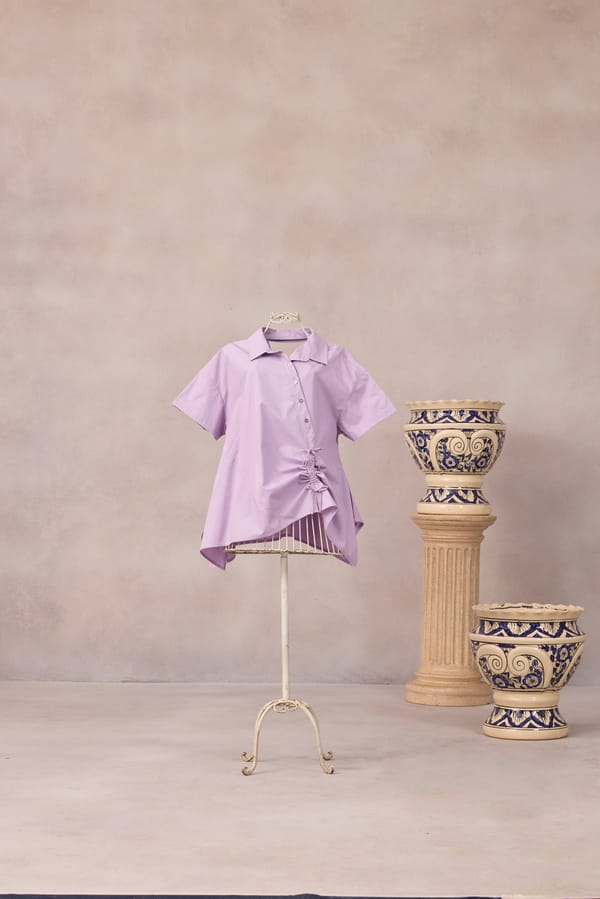 Sweet Lavender Cotton Poplin Asymmetric Tie-Up Shirt — 63East