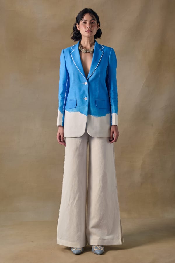 Blue Wash Colorblock Blazer and Trouser Co-ord Set — Pocketful Of Cherrie