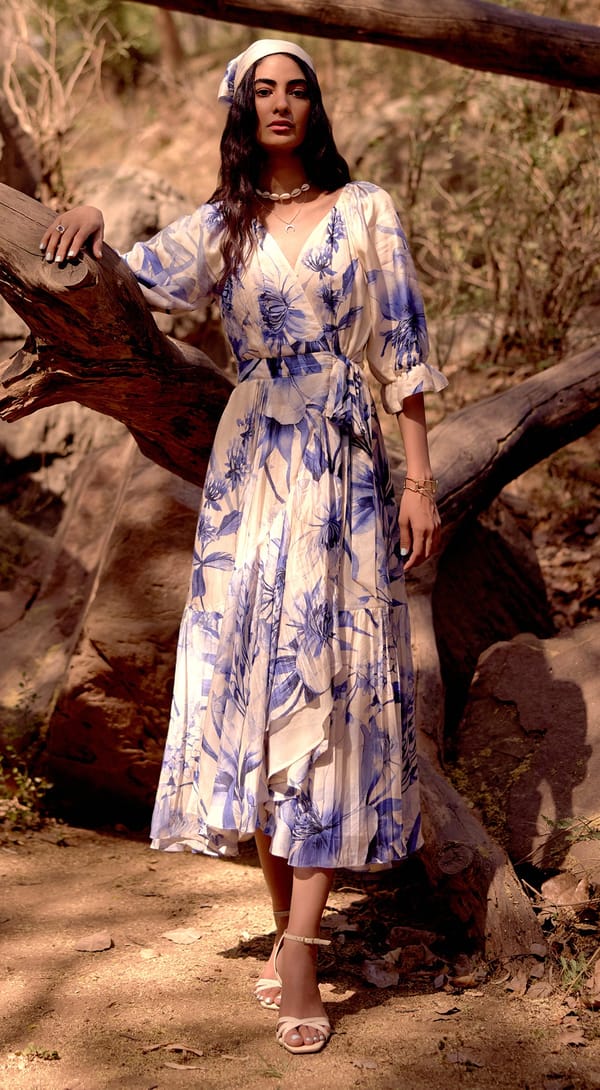 The Azure Bloom Muslin Dress — Basanti Kapde aur Koffee
