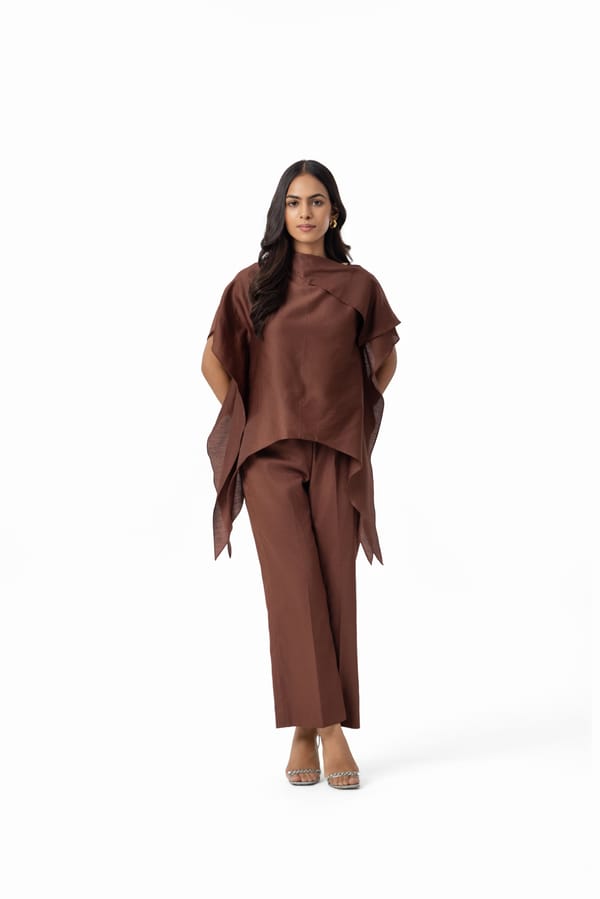 Espresso Cotton Drape Top with Asymmetrical Hem — Studio MuGu