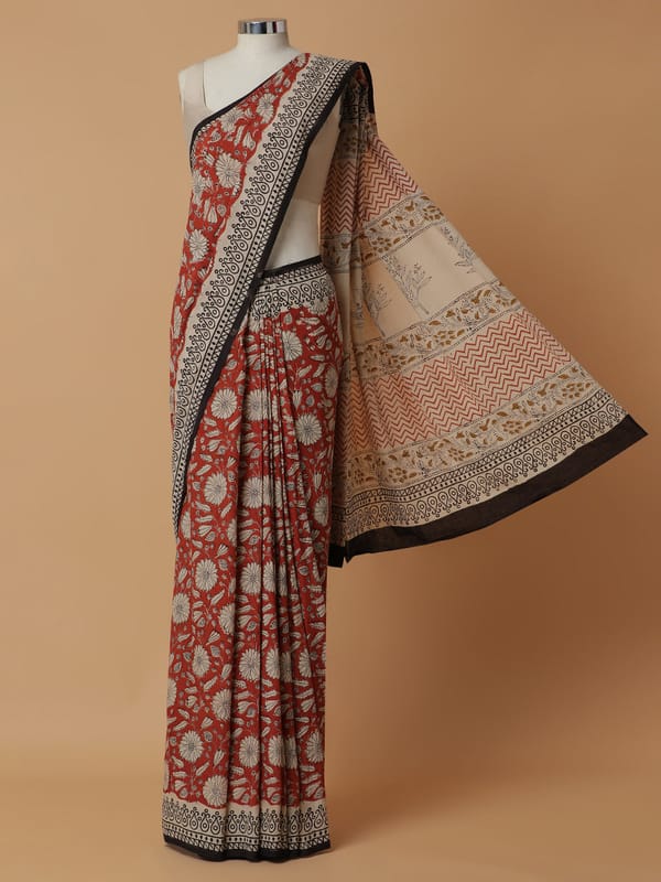 Hand Block Printed Cotton Tomato Red Mulmul — BINKS