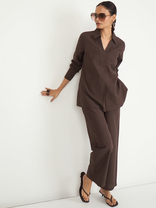LinenLite Mocha Straight Pants — Femmella